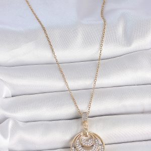 316L Çelik Gold Renk Zirkon Taşlı Madalyon Model Kadın Kolye - Görsel 2
