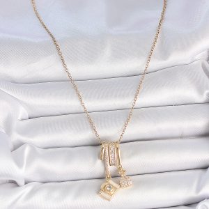 316L Çelik Gold Renk Zirkon Taşlı Sallantı Fotoğraf Makinası Figür Charm Kadın Kolye - Görsel 2
