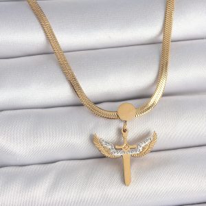316L Çelik Gold Renk İtalyan Zincir Zirkon Taş Detaylı Mikail Model Kadın Kolye - Görsel 1
