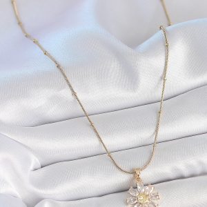 316L Çelik Gold Renk Minimal Topçuk Zincir Zirkon Taşlı Papatya Model Kadın Kolye - Görsel 2