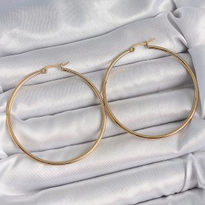 316 Çelik Gold Renk 53 mm Halka Model Kadın Küpe - Görsel 1