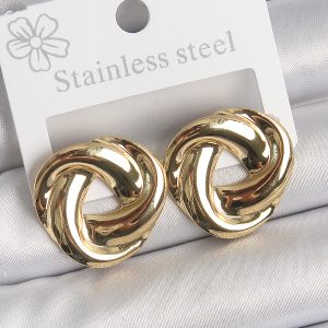 316 Çelik Gold Renk Düğüm Halka Model Kadın Küpe - Görsel 1