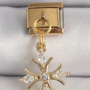 316L Çelik Gold Renk Sallantı Zirkon Taşlı Kar Tanesi Model Nomination Charm - Görsel 1