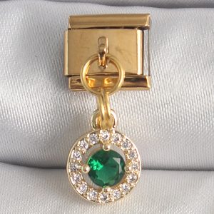 316L Çelik Gold Renk Sallantı Yeşil Zirkon Taşlı Nomination Charm - Görsel 1