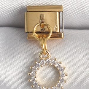 316L Çelik Gold Renk Zirkon Taşlı Sallantı Güneş Model Nomination Charm - Görsel 1