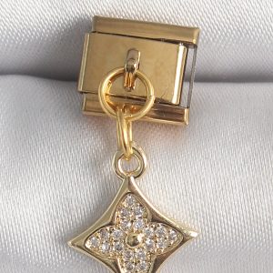 316L Çelik Gold Renk Sallantı Zirkon Taşlı Çiçek İşlemeli Nomination Charm - Görsel 1