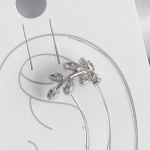 Pirinç Gümüş Renk Zirkon Taşlı Yaprak Model Kıkırdak Kadın Küpe - Görsel 1