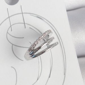 Pirinç Gümüş Renk Zirkon Taşlı 3'Lü Sıralı Model Kadın Kıkırdak Küpe - Görsel 1