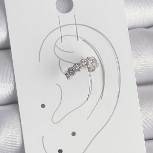 Pirinç Gümüş Renk Bal Peteği Model Zirkon Taşlı Kadın Kıkırdak Küpe - Görsel 2