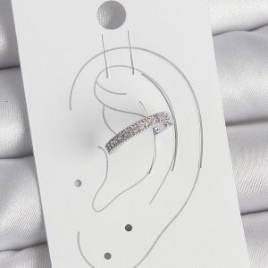 Pirinç Gümüş Renk Zirkon Taşlı Kadın Kıkırdak Model Küpe - Görsel 2