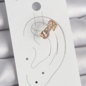 Pirinç Gold Renk Zirkon Taşlı Sonsuzluk Zincir Model Kadın Kıkırdak Küpe - Görsel 2