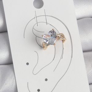 Pirinç Gold Renk Zirkon Taşlı Kalp Model Kadın Kıkırdak Küpe - Görsel 2