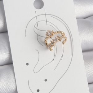 Pirinç Gold Renk Zirkon Taşlı Yıldız Model Kadın Kıkırdak Küpe - Görsel 2