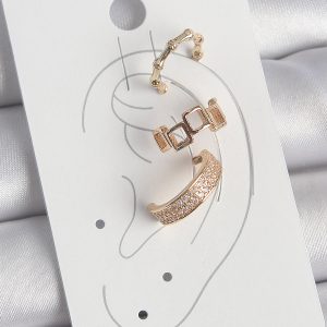 Pirinç Gold Renk Kare Model Zirkon Taşlı 3'Lü Model Kadın Kıkırdak Küpe - Görsel 2