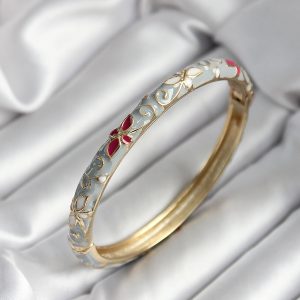 Mineli Pirinç Gri Çiçek Desenli Gold Renk Kadın Kelepçe - Görsel 1