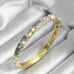 Mineli Pirinç Gri Çiçek Desenli Gold Renk Kadın Kelepçe - Görsel 1