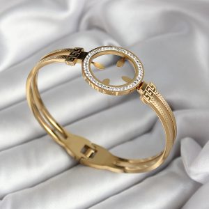 316L Çelik Zirkon Taşlı Çeyrek Takılabilir Model Gold Renk Kadın Kelepçe - Görsel 1