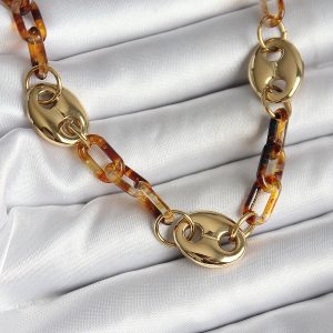 Leopar Desenli Mika Gold Renk Zincir Kadın Kolye - Görsel 2