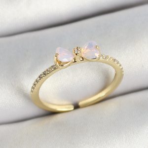 Pirinç Fiyonk Figürlü Zirkon Taşlı Gold Renk Ayarlanabilir Kadın Yüzük - Görsel 1