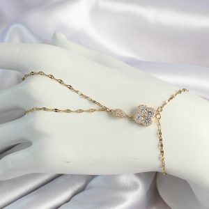 316L Çelik Gold Renk Zincirli Yonca Figürlü Zirkon Taşlı Şahmeran - Görsel 1