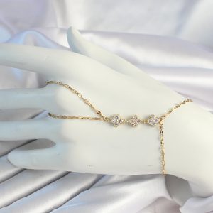 316L Çelik Zincirli Gold Renk Yonca Zirkon Taşlı Şahmeran - Görsel 1