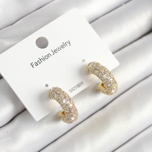 Pirinç Zirkon Taşlı Halka Model Gold Renk Kadın Küpe - Görsel 1