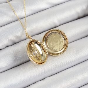 316L Çelik Zincir Açılabilir Madalyon Model Zirkon Taşlı Gold Renk Kadın Kolye - Görsel 2