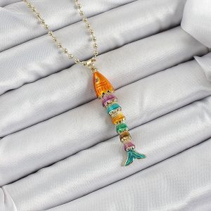 Pirinç Rainbow Balık Model Zirkon Taşlı Gold Renk Kadın Kolye - Görsel 1