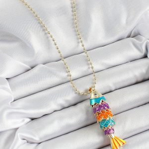 Pirinç Rainbow Balık Model Zirkon Taşlı Gold Renk Kadın Kolye - Görsel 2