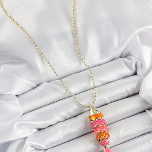 Pirinç Pembe Ve Turuncu Balık Model Zirkon Taşlı Gold Renk Kadın Kolye - Görsel 2