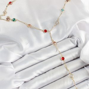Pirinç Asorti Model Gold Renk Zirkon Taşlı Y Kolye - Görsel 2