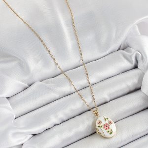 316L Çelik Zincir Açılabilir Sanatsal Vintage Çiçek Model Gold Renk Kadın Kolye - Görsel 3