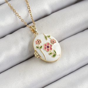 316L Çelik Zincir Açılabilir Sanatsal Vintage Çiçek Model Gold Renk Kadın Kolye - Görsel 1