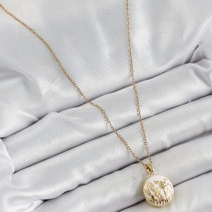 316L Çelik Zincir Açılabilir Sanatsal Vintage Çiçek Model Gold Renk Kadın Kolye - Görsel 3