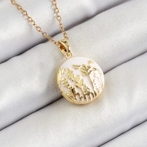 316L Çelik Zincir Açılabilir Sanatsal Vintage Çiçek Model Gold Renk Kadın Kolye - Görsel 1