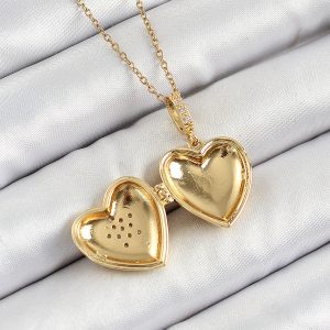 316L Çelik Zincir Açılabilir Yıldız Figürlü Kalp Model Zirkon Taşlı Gold Renk Kadın Kolye - Görsel 2