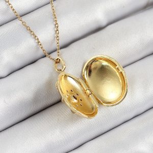 316L Çelik Zincir Açılabilir Madalyon Model Zirkon Taşlı Gold Renk Kadın Kolye - Görsel 2