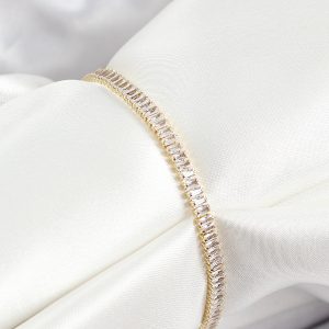 Pirinç Zirkon Taşlı İnce Su Yolu Model Gold Renk Kadın Bileklik - Görsel 1