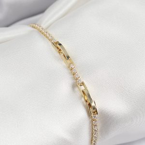 Pirinç Zirkon Taşlı İnce Su Yolu Model Gold Renk Kadın Bileklik - Görsel 2