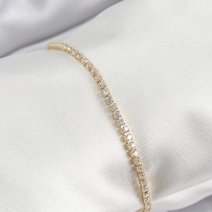 Pirinç Zirkon Taşlı İnce Su Yolu Model Gold Renk Kadın Bileklik - Görsel 1