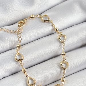 Pirinç Şeffaf Kalp Model Gold Renk Zirkon Taşlı Kadın Bileklik - Görsel 1