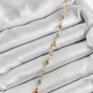 Pirinç Gold Renk Karışık Renkli Zirkon Taşlı Kadın Bileklik - Görsel 2