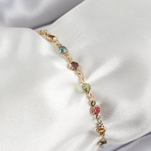 Pirinç Gold Renk Karışık Renkli Zirkon Taşlı Kadın Bileklik - Görsel 1
