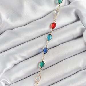 Pirinç Gold Renk Karışık Renk Damla Zirkon Taşlı Kadın Bileklik - Görsel 2