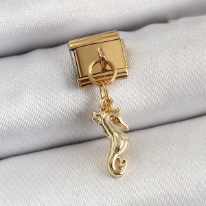 316L Çelik Sallantılı Deniz Atı Model Gold Renk Nomination Charm - Görsel 1