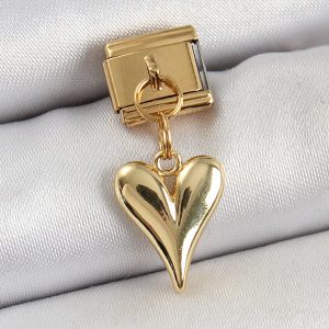 316L Çelik Sallantılı Kalp Model Gold Renk Nomination Charm - Görsel 1