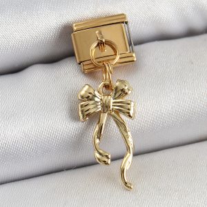 316L Çelik Sallantılı Uzun Fiyonk Model Gold Renk Nomination Charm - Görsel 1