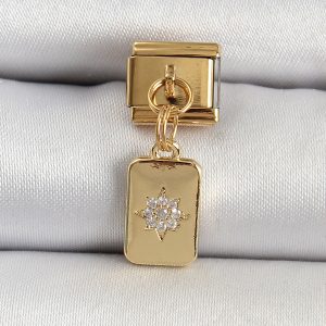 316L Çelik Sallantılı Zirkon Taşlı Kutup Yıldızı Figürlü Dikdörtgen Model Gold Renk Nomination Charm - Görsel 1