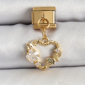 316L Çelik Sallantılı Zirkon Taşlı Kalp Model Gold Renk Nomination Charm - Görsel 1