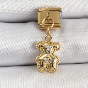 316L Çelik Sallantılı Zirkon Taşlı Ayıcık Model Gold Renk Nomination Charm - Görsel 1